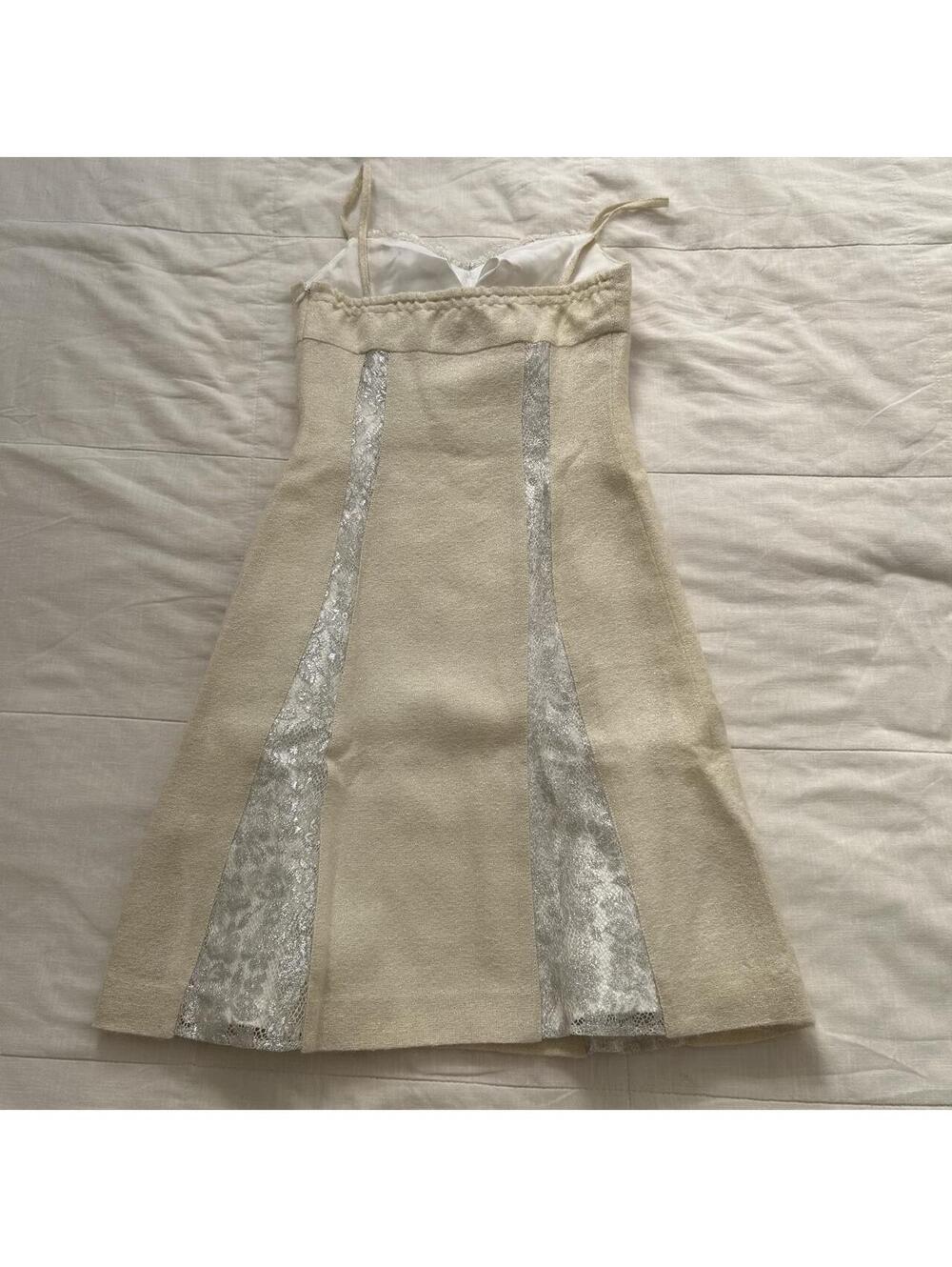 Cream Shimmer Babydoll Dress Lace Butterfly Detail Size XS - Picture 6 of 8
